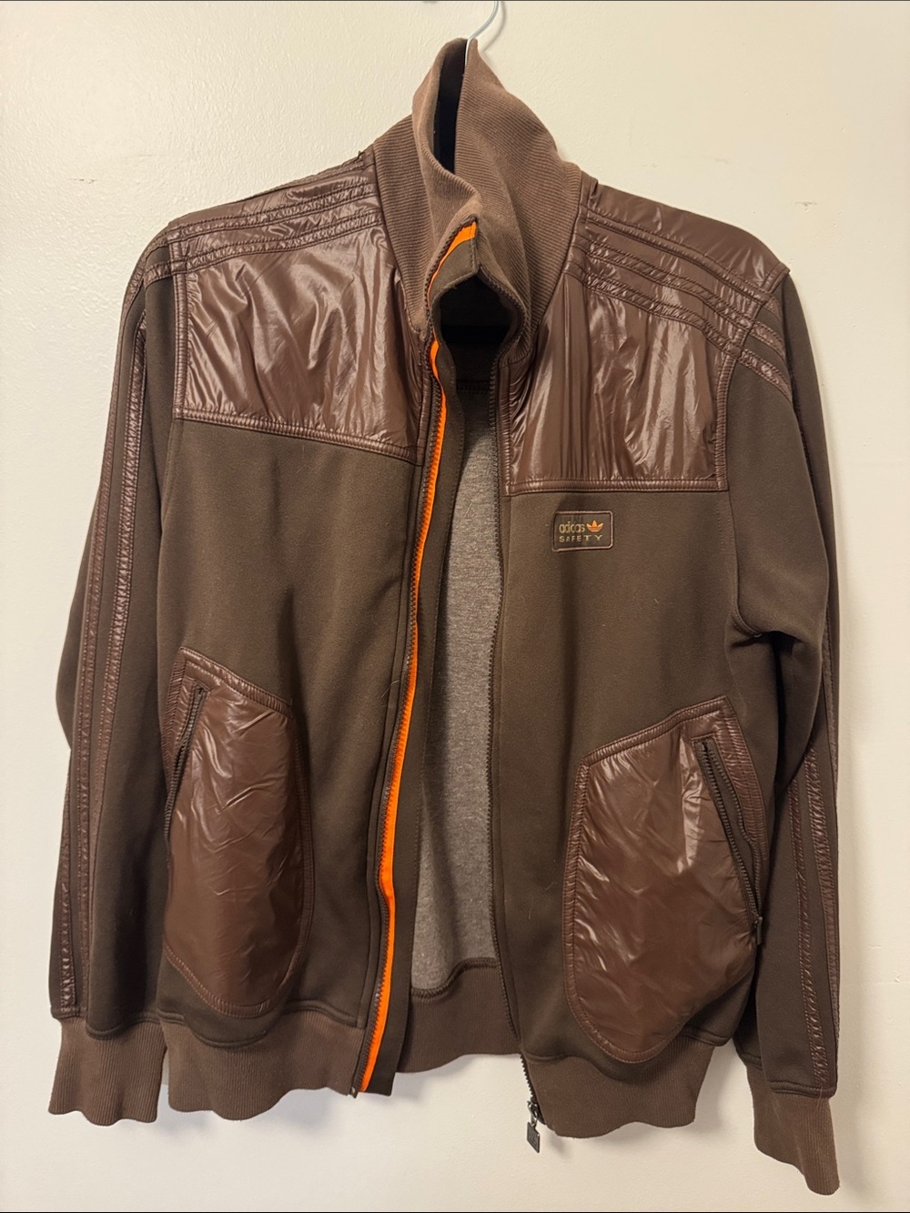 adidas safety Brown Track Jacket with Orange trim small
